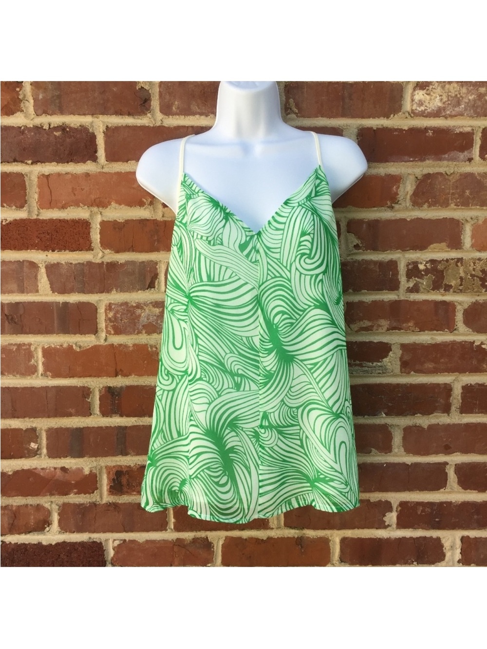 Rhyme Los Angeles Green Swirl Print Spaghetti Strap Top size L